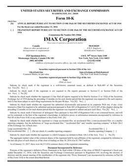 IMAX Corporation (Exact Name of Registrant As Specified in Its Charter)