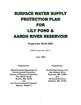 Surface Water Supply Protection Plan for Lily Pond & Aaron River Reservoir