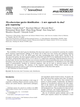 Mycobacterium Species Identification – a New Approach Via Dnaj Gene