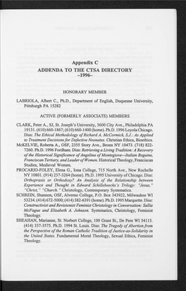 Appendix C ADDENDA to the CTSA DIRECTORY -1996