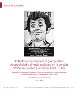 Un Teatro Y Un Cine Para El Gran Público. Accesibilidad Y Síntesis Estilística En La Versión Fílmica De La Fiaca (Fernando Ayala, 1969)