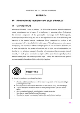 Lecture 4 4.0 Introduction to the Microscopic Study of Minerals