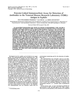 Enzyme-Linked Immunosorbent Assay for Detection of Antibodies to the Venereal Disease Research Laboratory (VDRL) Antigen in Syphilis