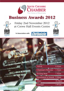 Business Awards 2012 Friday 2Nd November 2012 at Crewe Hall Events Centre