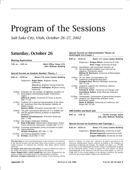 Program of the Sessions – Salt Lake City, UT, Saturday, October 26 (Cont’D.)