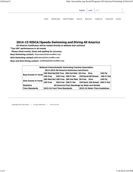 2014-15 NISCA/Speedo Swimming and Diving All America All-America Certificates Will Be Mailed Directly to Athletes That Achieved 