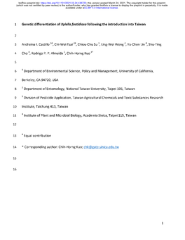 Genetic Differentiation of Xylella Fastidiosa Following the Introduction Into Taiwan