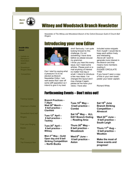 Witney and Woodstock Branch Newsletter Introducing Your New