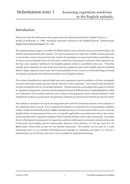 Assessing Vegetation Condition in the English Uplands Introduction