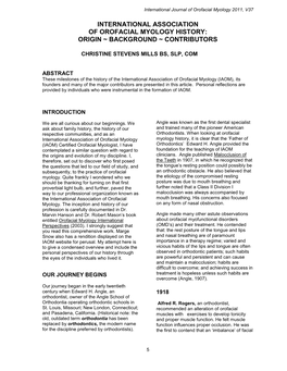 International Association of Orofacial Myology History: Origin ~ Background ~ Contributors