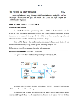 UNIT V STORAGE and DISPLAY INSTRUMENTS Cathode Ray