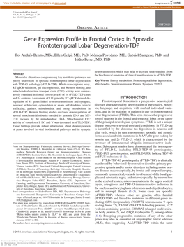 Gene Expression Profile in Frontal Cortex in Sporadic Frontotemporal Lobar Degeneration-TDP