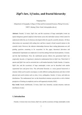 Zipf's Law, 1/F Noise, and Fractal Hierarchy