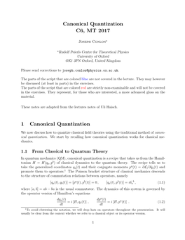 Canonical Quantization C6, MT 2017 1 Canonical Quantization