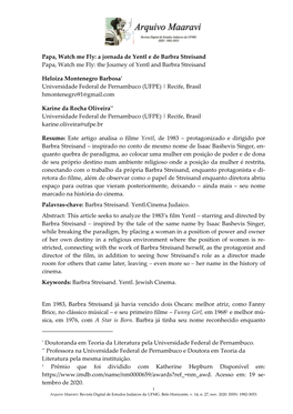 Papa, Watch Me Fly: a Jornada De Yentl E De Barbra Streisand Papa, Watch Me Fly: the Journey of Yentl and Barbra Streisand Heloi