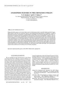 Angiosperm Features in Pre-Cretaceous Pollen N