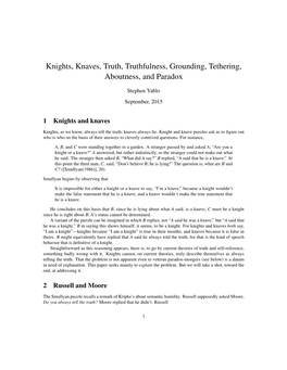 Knights, Knaves, Truth, Truthfulness, Grounding, Tethering, Aboutness, and Paradox