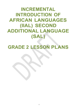 (Iial) Second Additional Language (Sal) Grade 2 Lesson Plans