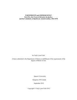 Parti Pris, the Front De Libération Du Québec, and the Catholicity of Québécois Anticlericalism, 1963-1970