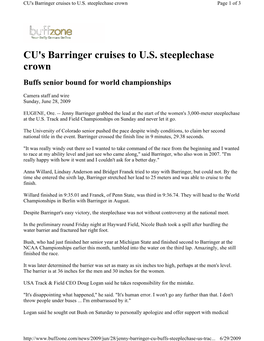 CU's Barringer Cruises to U.S. Steeplechase Crown Page 1 of 3