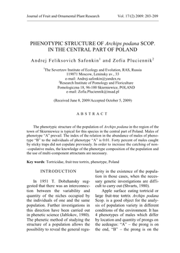 PHENOTYPIC STRUCTURE of Archips Podana SCOP. in the CENTRAL PART of POLAND