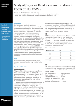 Study of Β-Agonist Residues in Animal-Derived Foods by LC‑MS/MS