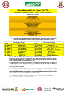 DEPARTAMENTO DE COMPETIÇÕES Campeonato Municipal De Futebol – Primeira Divisão – Edição 2017