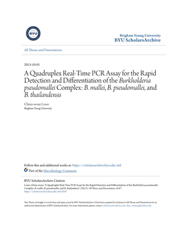 A Quadruplex Real-Time PCR Assay for the Rapid Detection and Differentiation of the Burkholderia Pseudomallei Complex: B