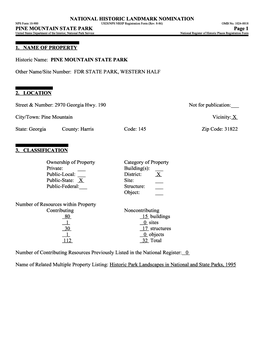 PINE MOUNTAIN STATE PARK Page 1 United States Department of the Interior, National Park Service______National Register of Historic Places Registration Form