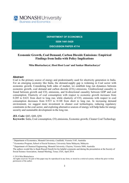 Economic Growth, Coal Demand, Carbon Dioxide Emissions: Empirical Findings from India with Policy Implications