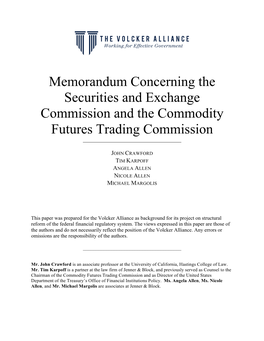 Memorandum Concerning the Securities and Exchange Commission and the Commodity Futures Trading Commission ______