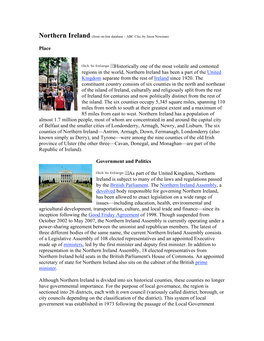 Northern Ireland (From On-Line Database – ABC Clio, by Jason Newman)