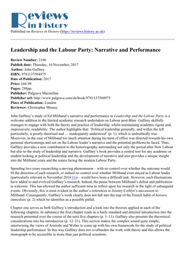 Leadership and the Labour Party: Narrative and Performance