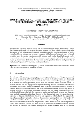 Possibilities of Automatic Inspection on Mounted Wheel Sets with Hollow Axle on Slovene Railways