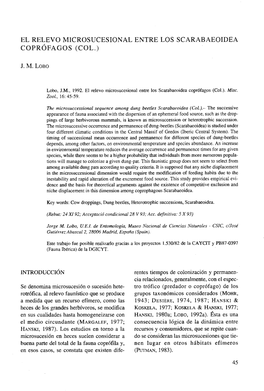 El Relevo Microsucesional Entre Los Scarabaeoidea Copr~Fagos(Col.)