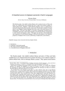 A Classified Lexicon of Jinghpaw Loanwords in Kachin Languages