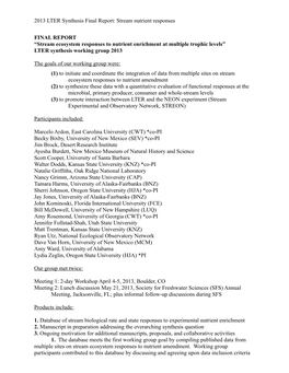 Final Report: Stream Nutrient Responses