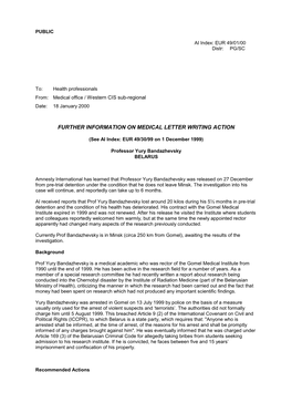Further Information on Medical Letter Writing Action
