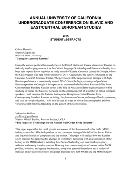 Annual University of California Undergraduate Conference on Slavic and East/Central European Studies