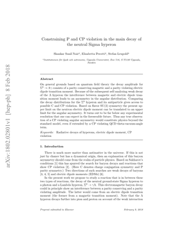 Arxiv:1802.02801V1 [Hep-Ph] 8 Feb 2018 Show CP Violation [2]