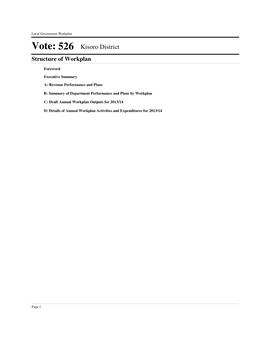 Vote: 526 Kisoro District Structure of Workplan