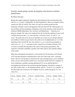 The Egyptian Velar Fricatives and Their Palatalization