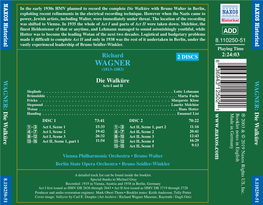 WAGNER 36943 (1813–1883) WAGNER: Die Walk Ü Re Die Walküre WAGNER: Die Walkü Re Acts I and II 12502 Sieglinde