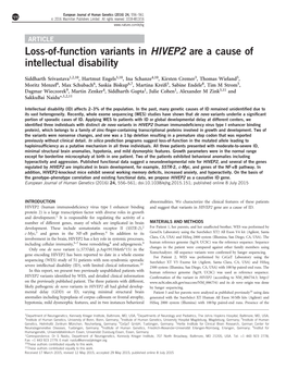 Loss-Of-Function Variants in HIVEP2 Are a Cause of Intellectual Disability