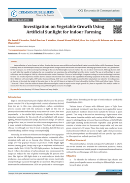 Investigation on Vegetable Growth Using Artificial Sunlight for Indoor Farming