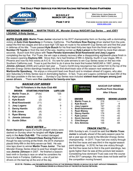 Nascar Cup Series Race Notes