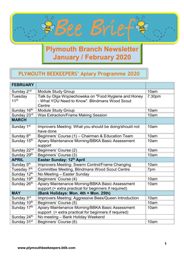 PLYMOUTH BEEKEEPERS' Apiary Programme 2020