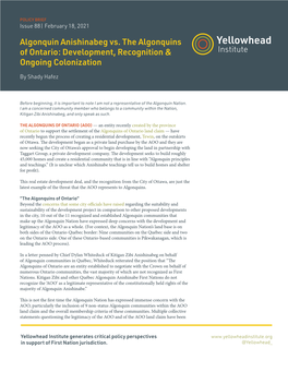 Algonquin Anishinabeg Vs. the Algonquins of Ontario: Development, Recognition & Ongoing Colonization