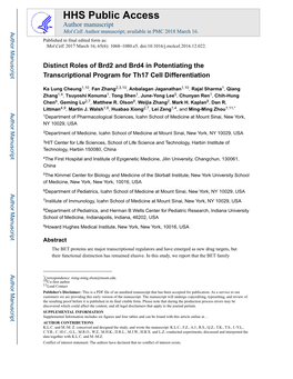 Distinct Roles of Brd2 and Brd4 in Potentiating the Transcriptional Program for Th17 Cell Differentiation