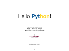 Maryam Tavakol Machine Learning Group